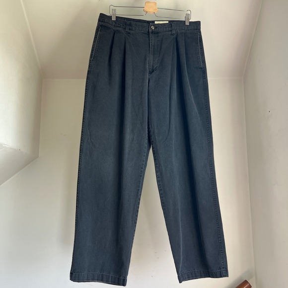 Vintage Eddie Bauer Mens Relaxed Fit Gray Casual Chino Pants Preppy 36x32 Baggy - Picture 1 of 8